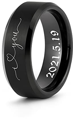 LerchPhi Mens Ring Stainless Steel Fashion Matte Brushed Black Custom Engrave Wedding Band for Men 8MM Classical Ring Size 9.5
