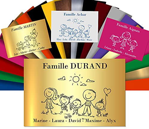 Plaque Boîte aux Lettres Family Personnalisable - Or Brillant Métallisé | Adhésive PVC - Motif Déco de Famille au Choix - 12 x 8 cm - Haute qualité - Fixation facile - Résistant UV