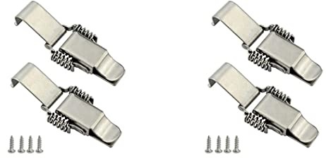 Stainless Steel All in one Double Spring Locking Latch hasps Chest Toggle Catch Clasp Furniture Hardware Accessories w/Screws (4, L)