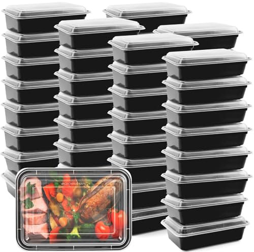 MBC MAT BOARD CENTER, Paquete de 50 recipientes de alimentos rectangulares de 24 onzas con 1 compartimento, con tapa, lonchera portátil, apilable, sin BPA, apto para congelador, microondas,
