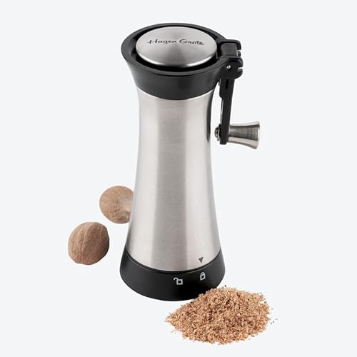Hagen Grote Moulin à muscade à manivelle, Ø 5 cm, 12 cm de haut, acier inoxydable 18/10, dispositifs de coupe affûtés au laser