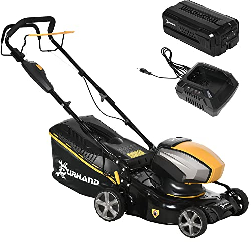 DURHAND Tagliaerba Elettrico 40V, Tagliaerba a Batteria Motore 800W, con Set Batterie e Caricabatterie, Larghezza di Taglio 42cm, 6 Altezze di Taglio 25-75mm e Sacco di Raccolta da 45L