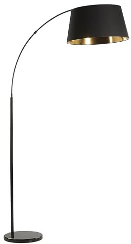 Lampada ad arco da terra per soggiorno moderno Nero con base in marmo color rame Paralume in cotone