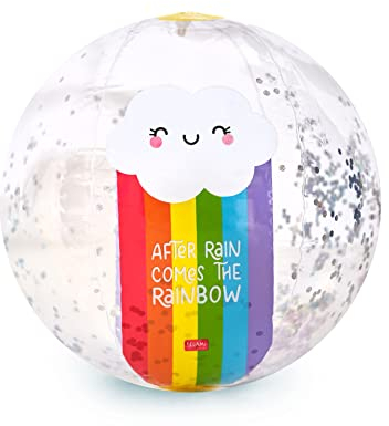 Legami - Palla da Spiaggia Gonfiabile, con Glitter, Ideale per Giocare sulla Spiaggia, in Piscina e in Giardino, ⌀ 40 cm, Tema Rainbow
