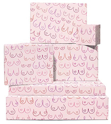 Central 23 Rosa Presentpapper - 6 Ark för Födelsedag, Årsdag, Brudfest - Roligt för Män och Kvinnor - Med Klistermärke