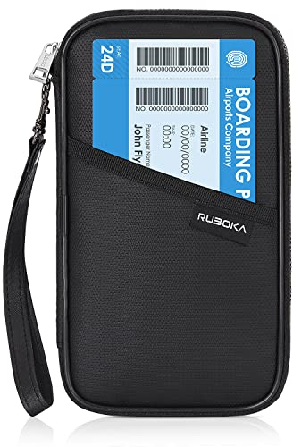 ruboka Feuerfeste RFID-blockierende Reisepasshülle, Familie mehrere Reisepasshalter Abdeckung Tasche wasserdicht, Reisedokumenten-Organizer, Kreditkarten-Clutch für Männer und Frauen