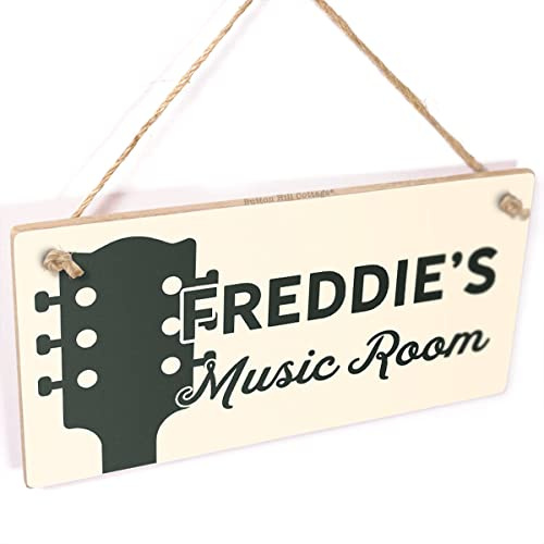 Personalised Music Room Sign - Custom Name Bedroom Door Sign for the avid guitarist Guitar Silhouette Graphics