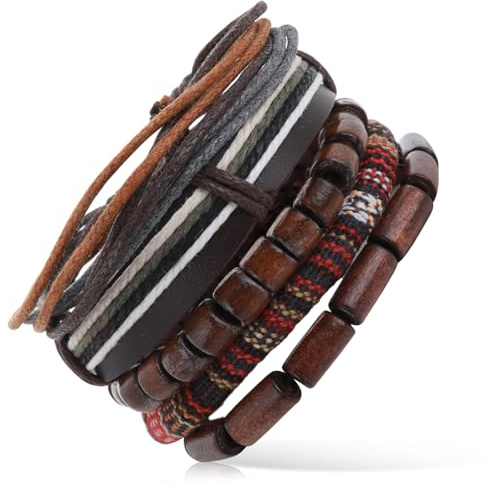 DIVINA VITAE Mix 5 Wrap Bracelets for Men Women Wood Beaded Ethnic Tribal Cord Bracelet Bohemian Style Hippie Accessories Bracelets