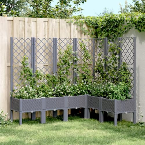 ZEYUAN Pflanzkübel mit Rankgitter Grau 160x120x142 cm PP, Blumentopf Gross, Blumenkasten Balkon, übertopf, Pflanzkasten, Flowerpot, Kräuterbeet Für Die Küche, Vertikalbeet - 367936