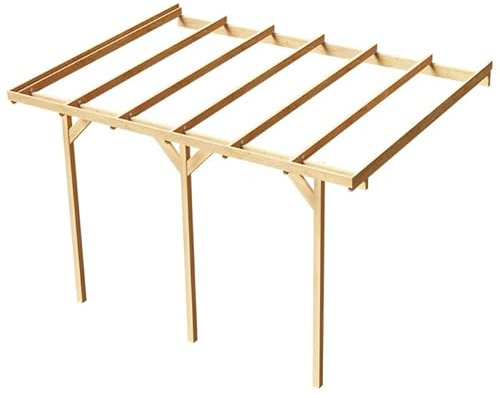 Wood & Play Wandgaragenunterstand aus Holz - Hochwertige Verarbeitung - Selbstmontage - Stabil und langlebig - 350 x 484 cm - Polycarbonat Trapezblech - Braun