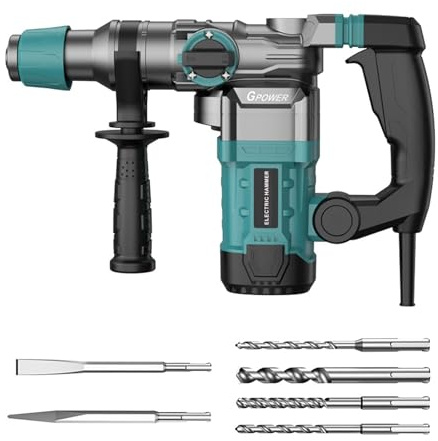 SDS Rotary Hammer Drill,2200W Electric Rotary Hammer with 2 x Pickaxe,3 in 1 Hammer Drill Electric Hammer & Electric Pick & Electric Drill Heavy Duty Rotary Hammer Drill Pick for Concrete US