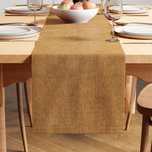 Encasa XO Camino de Mesa, Tejido Chenilla Fina 13x59 Mostaza | Hilos de Poliéster Suave | Textura Acanalada | Lavable a Máquina, Secado Rápido