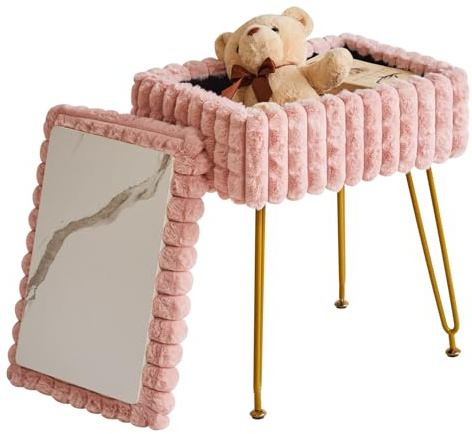 IBUYKE Silla de Maquillaje Rectangular Con Espacio de Almacenamiento, Taburete Otomano, Mesa Con Pies Antideslizantes, Rosa WBD004P