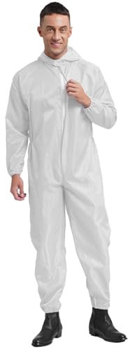 ranrann Arbeitsoverall Herren Damen Antistatisch Schutzanzug Einteiler Overall mit Kapuze Staubdicht Erwachsene Arbeitskleidung Weiß 4XL