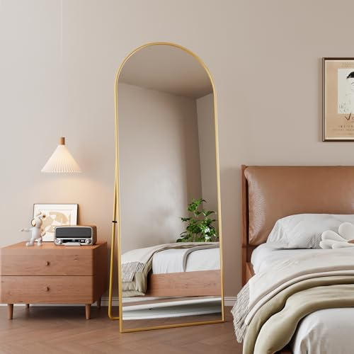 Espejo de Cuerpo Entero Con Marco de Aluminio Dorado, 162 x 53 cm, para Colgar en Pared, de Pie o Apoyarse - Con Esquinas Redondeadas para Dormitorio y Vestidor