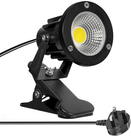Milpoel COB LED Clip on Spot Lights, 7W, 3M Cord, IP65 Waterproof, for Indoor/Outdoor Pathway, Deck, Lawn, Patio, Walkway, Billboard (White Light, 1Pack)