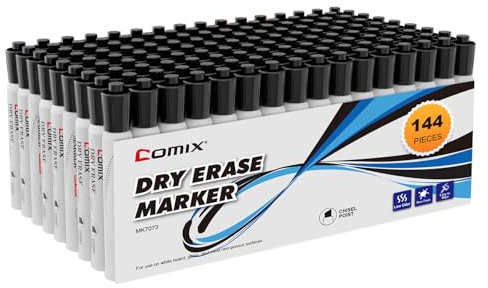 Comix Whiteboard Marker mit Keilspitze Stifte-144 Schwarz