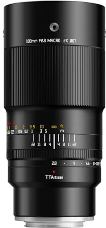 TTARTISAN Objectif 100mm F2.8 Macro 2X pour Fuji X Monture Objectif à Mise au Point Manuelle pour la Photographie Miniature