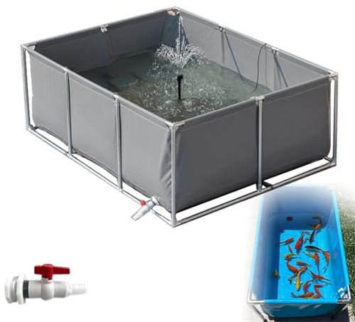 Pounjsd Laghetti da giardino fuori terra,piscina di ispessimento grande telone pieghevole all'aperto, serbatoio per laghetti per pesci, vasca for acquacoltura(L3×W1.5×H0.7m-Grigio)
