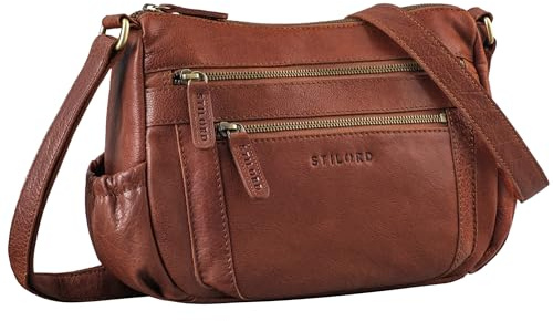STILORD Rose Edle Leder Umhängetasche Damen Mittelgroß Vintage Hochwertige Ledertasche ideal als Alltagstasche Freizeittasche Diebstahlsichere Echtleder Damentasche Farbe:schwarz