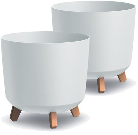 Tymar Macetero grande con patas, maceta grande, maceta grande, maceta mate, maceta para interior y exterior (2 paquetes), color blanco, altura 28,5 cm/diámetro 30 cm
