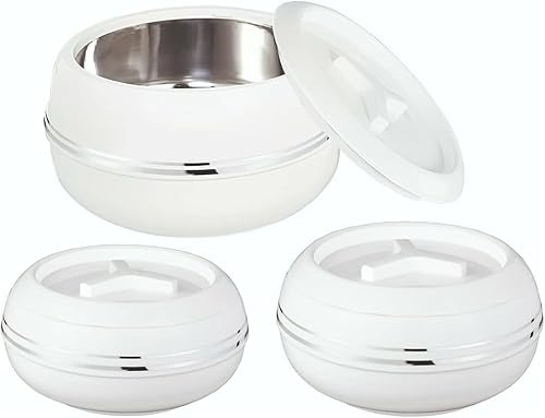 JMS we create smile (Set of 3) Insulated Casserole Set - Insulated Thermal Food Warmer Serving Soup/Salad Serving Bowl | BPA-Free & Leak-Proof For Home (White, 2500,3200,5500ML)