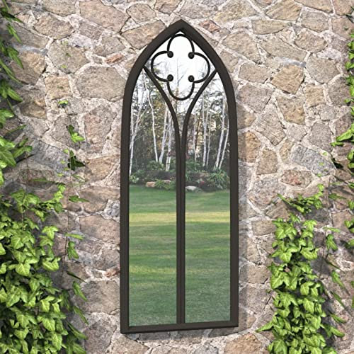 Xichuzi Gartenspiegel, Spiegel Fenster, Kirchenfenster, Fensterförmiger Spiegel, Window Mirror, Fensterspiegel, Wandornament, Spiegel Landhausstil, Schwarz 70x30 cm Eisen