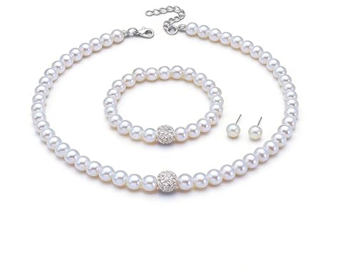 Collier de perles en cristal de Bohème Ras du cou en argent Cz avec strass - Parure avec boucles d'oreilles et bracelet pour femmes