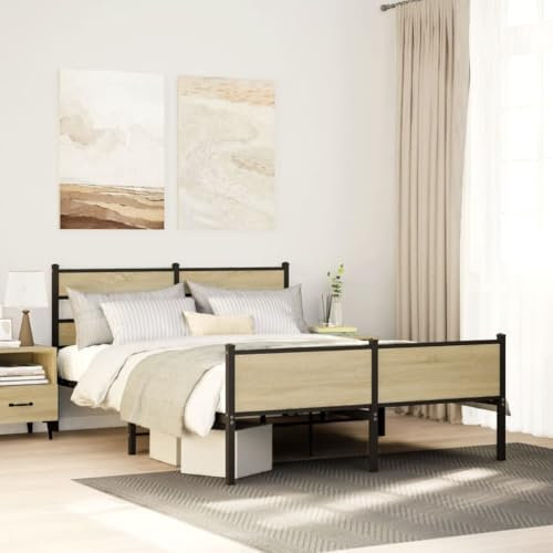 ShGaxin Metallbett ohne Matratze Sonoma-Eiche 160x200 cm, Bett, Bed Frame, Familienbett, Bettrahmen, Bett Gestell, Bett Rahmengestell, Schlafzimmer Bett - 3308503
