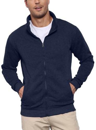 LAOARA Sweat Homme sans Capuche Zippé Sweatshirts Sport Veste Zippée Legere Hiver Sweatshirt Cardigan Bleu 3XL
