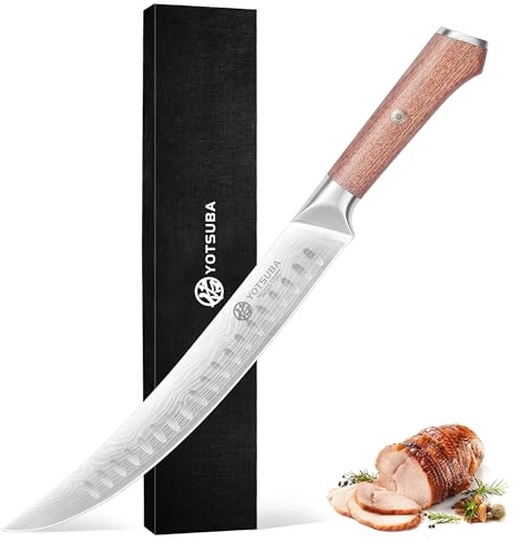 YOTSUBA Butcher Knife, 10 Inch Breaking Knife, Razor Sharp High Carbon Steel Curved Carving Knives for Meat Cutting with Ergonomic Handle, Slicing Brisket Knives for kitchen with Gift Box