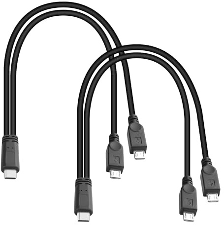 QIANRENON USB C auf Micro USB Splitter Kabel - 2-in-1 Verteiler mit Dual Ladekabel, 5V 3A, Keine Datenübertragung, 30cm/11.8in, 2 Stück
