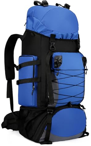Kabxhueo Wanderrucksack 80L - 90L Wasserdichter Trekkingrucksack Für Herren Damen Reiserucksack Outdoor Wandern Rucksack Backpacker Rucksack Für Wandern Bergsteigen Camping Reisen Sport,Blau