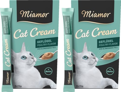 Miamor Cat Snack Cream Aves de Corral | Pack de 2 6x15g + 1 Sobre Gratis | Una recompensa saludable sin aditivos innecesarios | delicioso snack para lamer