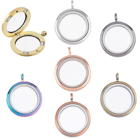 Hobbspring 7 Stück Memory Medaillon Anhänger 7 Farben Schwebendes Memory Medaillon Aus Glas Flach Rund Bild Foto Anhänger Für Blumenstrauß Dekoration Schlüsselanhänger Halskette Schmuckherstellung