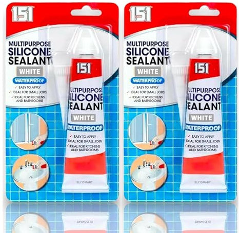 BlissMart White Silicone Sealant Waterproof Strong White Glue x 2 Tubes Multipurpose Bathroom Silicon Seal Mold Resistant Silicone Tool Kitchen Toilet Sink Caulking Shower Seal Filler Sealant Tool