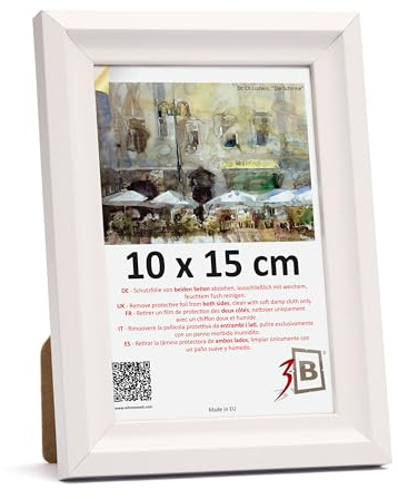 3-B Cornice MORI - Bianco - 10x15 cm - Cornice in legno, portafoto, cornice per ritratto con vetro acrilico