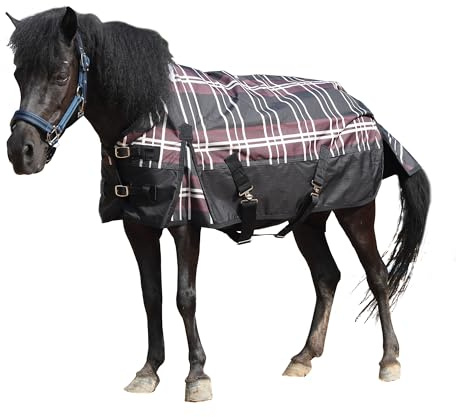 Gallopoff 600D regntäcke för shetty & föl, vattentät, vindtät, andas, slitstark, utan fyllning (0 g) ponnyfilt röd rutig 90 cm