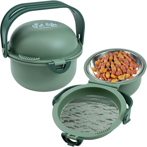 Ciotola per cani pieghevole, 600 ml, ciotola per cani in acciaio inox, ciotola per cani in viaggio, ciotola per cani in plastica con manico, ciotola per cani da campeggio ed escursionismo, ciotola