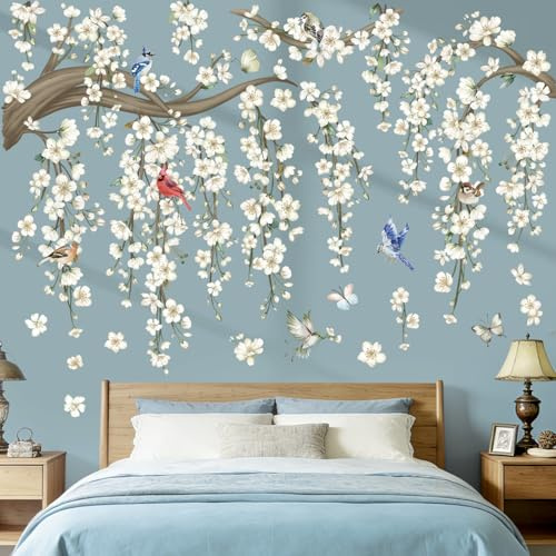 wondever Adesivi Murali Fiori di Ciliegio Bianco Adesivi Parete Albero (XL) | Sticker da Muro Autoadesivo, Stacca e Attacca, Rimovibile, Decorazioni per Camera da Letto Soggiorno Ufficio TV Sfondo