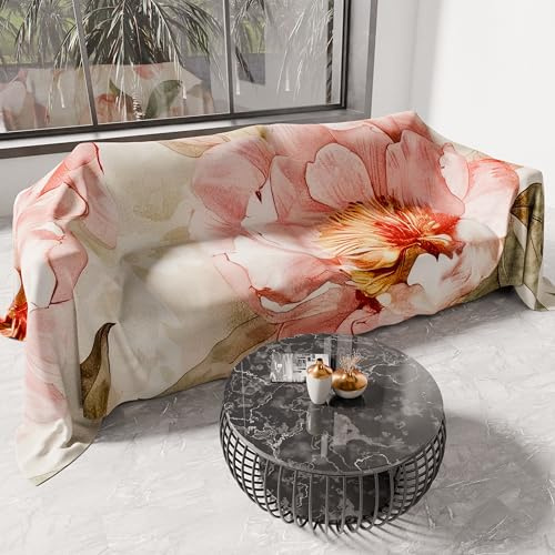 PETTI ARTIGIANI ITALIANI - Cubresofá Multiuso de Microfibra Antimanchas, Diseño 25 Floral 20, Lavable y Protector para Sofá, Colcha y Cubremesa – 360x270 cm - Made in Italy