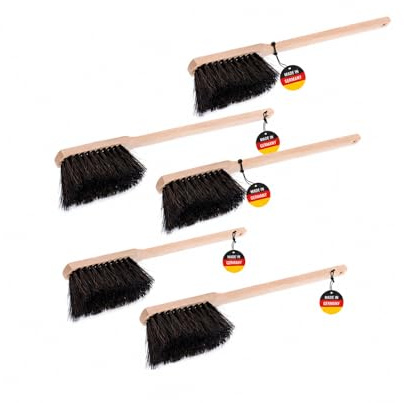5 Langstiel Handfeger Arenga Natur Borsten 60cm Lang Holzgriff Handbesen | 5er-Set, Nass- und Ölbeständig, Mittelharte Naturfaser-Borsten, Extra langer Stiel
