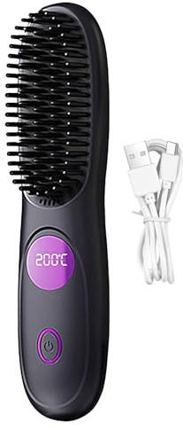 Dopsyesn Brosse Lisseuse Sans Fil,Brosse à Cheveux Chauffante Sans Fil - Rechargeable 3 Niveaux de Chauffage de Coiffure pour Femmes et Hommes, Usage Quotidien, Vacances, Voyage et Rendez-vous