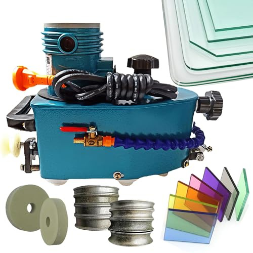 Glass Edge Grinder with Diamond Wheels for Straight Round Bevel Trimming, Portable and Efficient