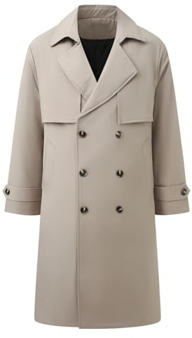 Allthemen Trench Coat Uomo Doppio Breasted Classico Cappotto Business Media lunghezza con Cintura Parka Revers Cachi M