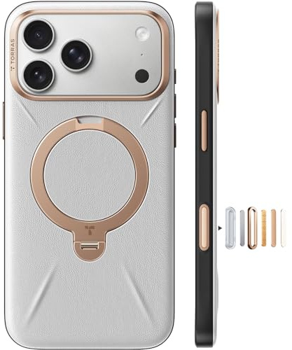 TORRAS Ostand Q3 VegSkin für iPhone 17 Pro Max Hülle (Nachhaltig Silikonleder) (360° Magnetischer Unsichtbarer Ständer) Premium Haptik Langlebig Hülle iPhone 17 Pro Max Case Edle Lederstruktur Weiß