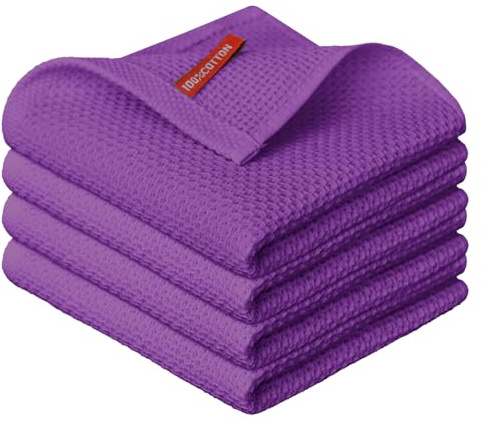 Artoid Mode Purple 100% Cotton Soft Kitchen Cleaning Cloths 34 x 34 cm, Pack of 4 Dish Cloths Towels Absorbent Washable for Washing up
