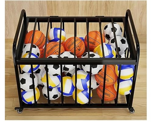 LuysmengEU Basketballständer, Ballaufbewahrungsständer, robuster Ballwagen mit feststellbaren Rädern und Deckel, for Zuhause/Schulspielplatz/Turnhalle(Black,120x80x90cm)