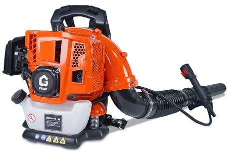 Souffleur à Dos 52cc - Moteur 2 Temps 2,2 CH - 780 CFM / 270 MPH - Professionnel pour Feuilles Mouillées, Neige et Débris Résistants - Carburant Essence - Couleur Orange