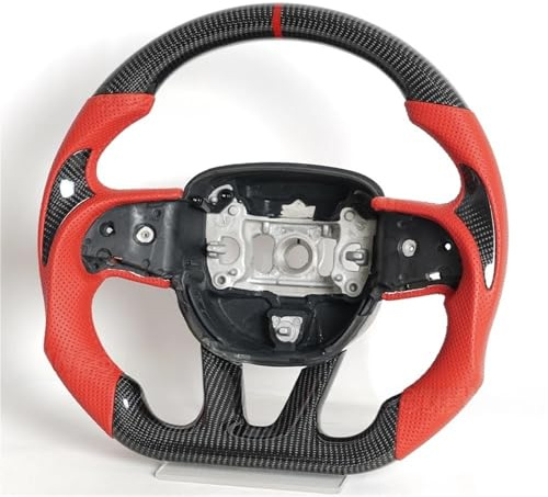 Volante de fibra de carbono seca compatible con Dodge Challenger Charger SRT Hellcat 2014-2022, diseño personalizado de competición en forma de D.(With Heated)